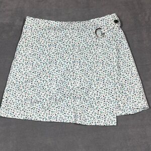 Justice Girls Skort Size 14 White Floral Print Faux Wrap Built in Shorts Stretch